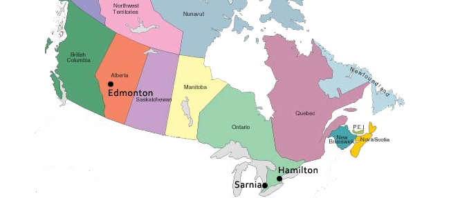Map of Norspec Filtration Canada Locations